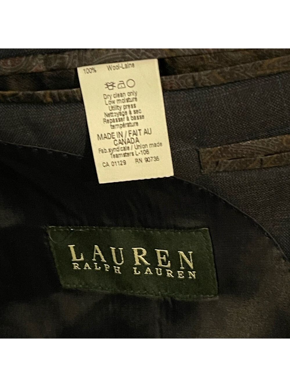Lauren Ralph Lauren Mens 100% Wool Suit Jacket Blazer Size 48R Two Button Black - Picture 2 of 15